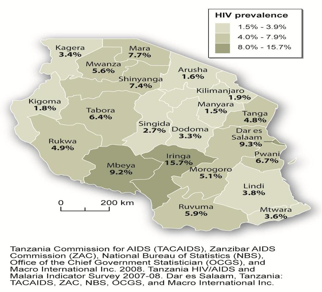 Figure 1. HIV prevalence in Tanzania 1.1. Voluntary Medical Male Circumcision in Tanzania Tanzania has undertaken several activities to support the development and implementation of a VMMC program in the country.