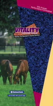 Vitality 10 5082 This feed is designed to be fed to mares, breeding, maintenance, and performance horses. Maintenance/Early Gestation 0.3 0.5 Light Exercise/Late Gestation/ Breeding Stallion 0.6 0.