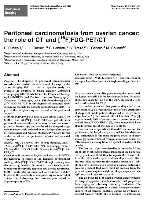 Ovarian cancer staging 2010 Results: 89 MDCT 91 SDCT 48 FDG-PET/CT True positives