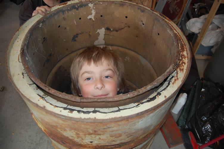 Boys Raised in Barrel Study Mark Twain jokingly proposed to raise boys in barrels, feeding them through a hole up to eh age of 12.
