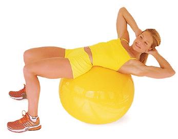 CIRCUIT 1: Twisting Crunch: Sit on an exercise ball (if you don t have one the floor is fine), with your feet on the floor, shoulder-width apart. Place your fingertips lightly behind your head.