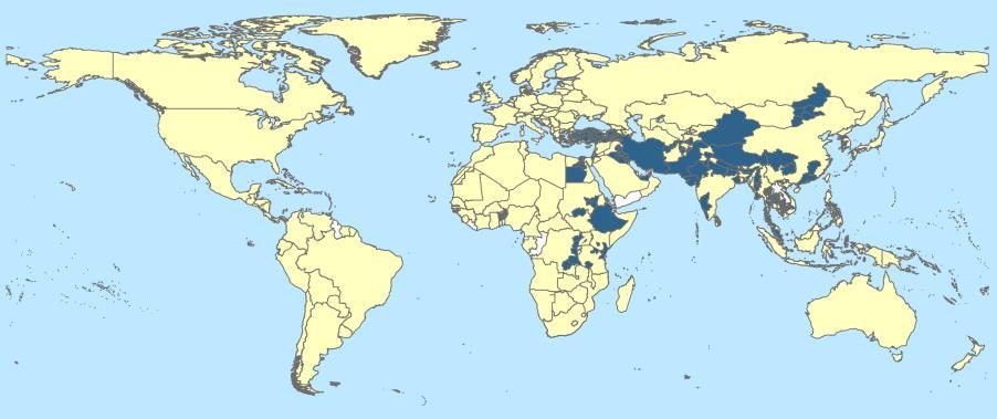 Reported distribution of FMD in 2016 and early 2017, serotype O (data based on reports received up to 10 May 2017) 37