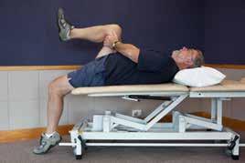 Hip Flexor/Quadriceps Muscle Tightness INDICATION: If Thomas test is abnormal indicating shortened hip flexor muscles. THOMAS TEST POSITION: The patient sits at the edge of the plinth.
