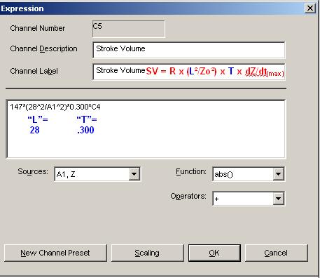 This value is typically between 0.2 and 0.4 seconds. 5. Click on MP35/MP30 > Setup Channels. 6. Click on the wrench icon for calculation channel C5 Stroke Volume.
