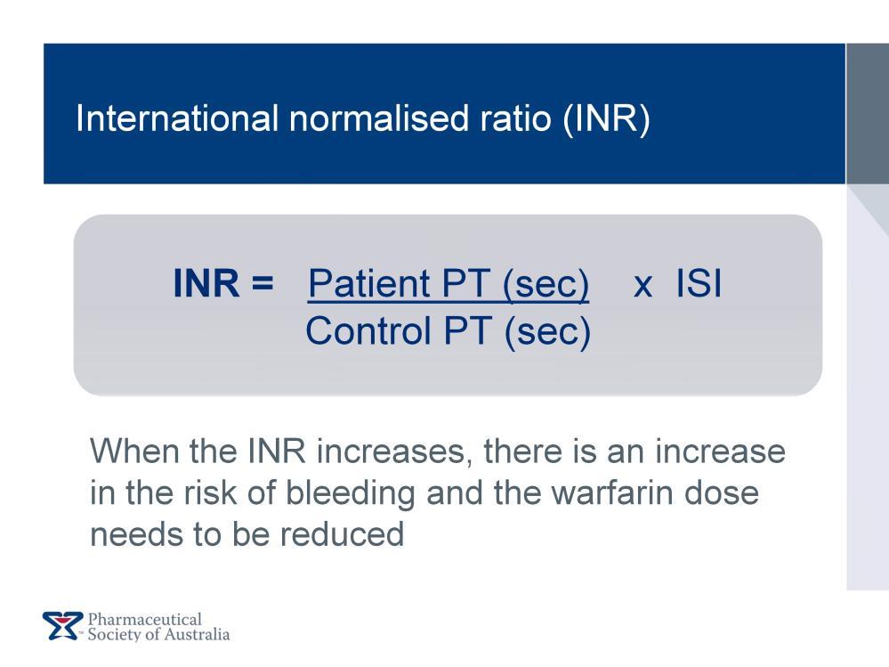 The INR is the ratio of patient PT to control PT, multiplied by a correction factor called international sensitivity index (ISI- which is determined by the World Health Organisation and aims to