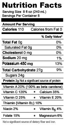 Minute Maid Orange Juice Kids + Ingredients: Water, Concentrated Orange Juice, less than 2% of: Tricalcium Phosphate and Calcium Lactate,