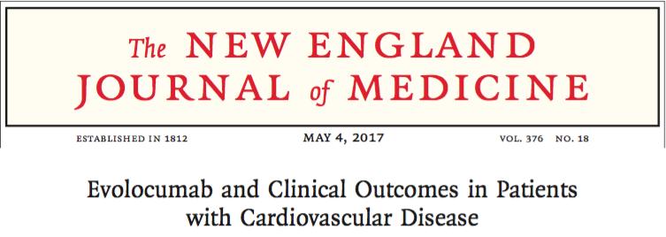 Evolocumab FOURIER trial Purpose: Investigate long term outcomes Primary outcome: composite for cardiovascular death, myocardial infarction,