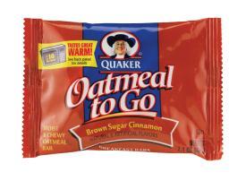 QUAKER OATMEAL- TO- GO BROWN SUGAR CINNAMON 1.4 oz. (40 g) Serving Size 1 bar (40g) Servings Per Container 9 Calories 140 Calories from Fat 25 Total Fat 2.5g 4% Saturated Fat 0.