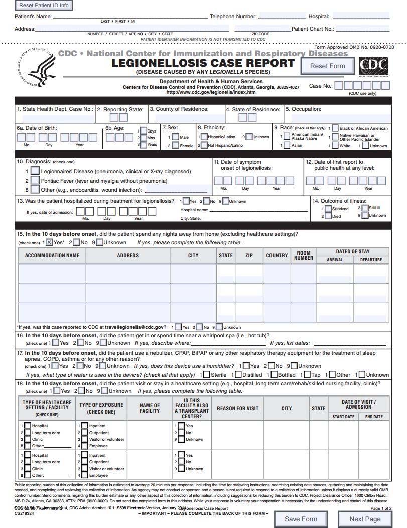 Legionella Case Report Form Case Report Formhttp://www.cdc.gov/legion ella/downloads/casereport form.