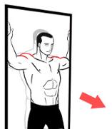 Use the opposite hand to push the operated sides palm down towards the bed stretching the shoulder.