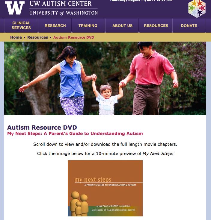 Video Recommendations Autism Resource DVD, produced by University of Washington s Autism