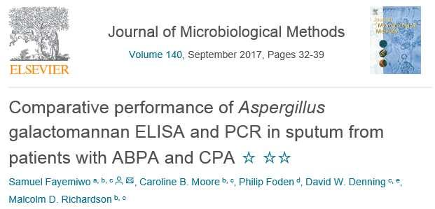 Evaluation of performance in sputum of GM compared to PCR-based method to detect chronic pulmonary aspergillosis (CPA) and allergic bronchopulmonary aspergillosis (ABPA) 159 patients.