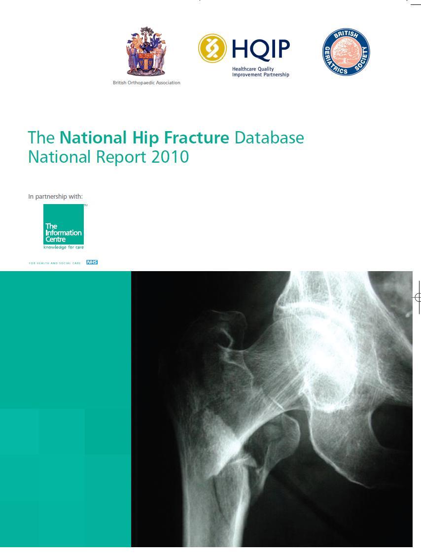 Blue book = basis of standards for National Hip Fracture Database (NHFD) 1. Admission to orthopaedic ward within 4 hours 2.