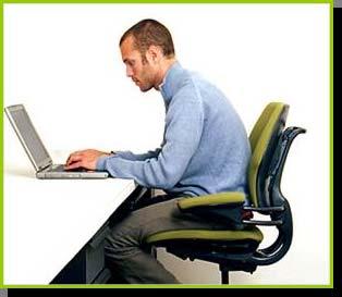 Leaning elbows on hard armrests or work surfaces Sitting