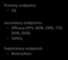 organs with metastases (< 2 vs 2) Primary endpoint: OS Secondary endpoints: Efficacy (PFS, BOR, ORR, TTR, DOR, DCR) Safety Exploratory endpoint: Biomarkers Placebo Patients were permitted to continue