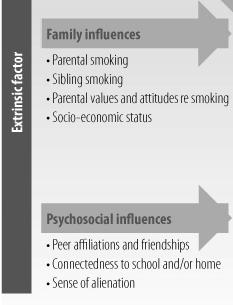 Extrinsic Factor Family Influences Parental smoking Sibling smoking Parental values and attitudes re smoking