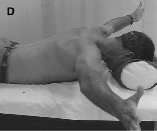and lower slowly D: Prone Horizontal Scaption (Full ER) Lie on the table, face down, with arms hanging straight to the floor,