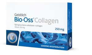 Geistlich Bio-Oss Collagen Geistlich Bio-Oss (small granules) + 10 % collagen (porcine) Sizes: 100 mg (0.2 0.3 cm³), 250 mg (0.4 0.5 cm³), 500 mg (0.9 1.