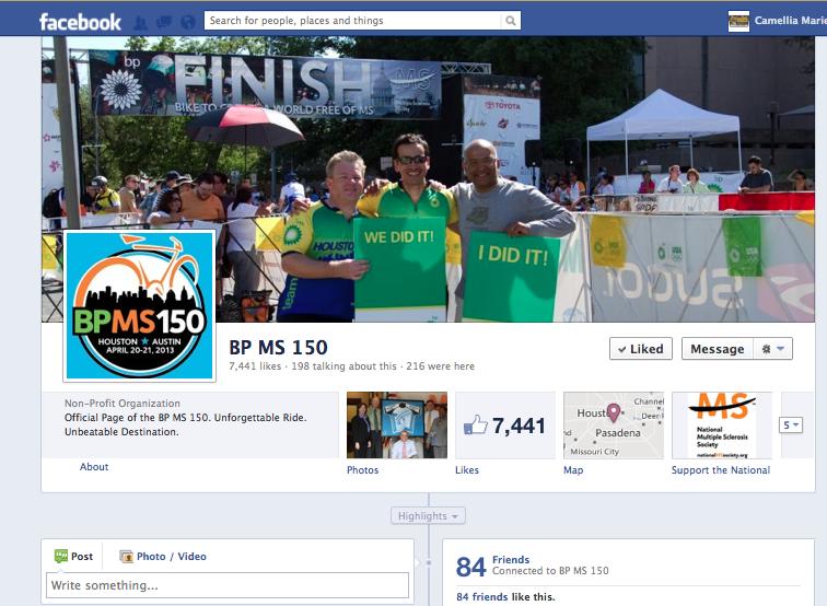 Online- Facebook Become a Fan of the BP MS 150 and share what is going on with your