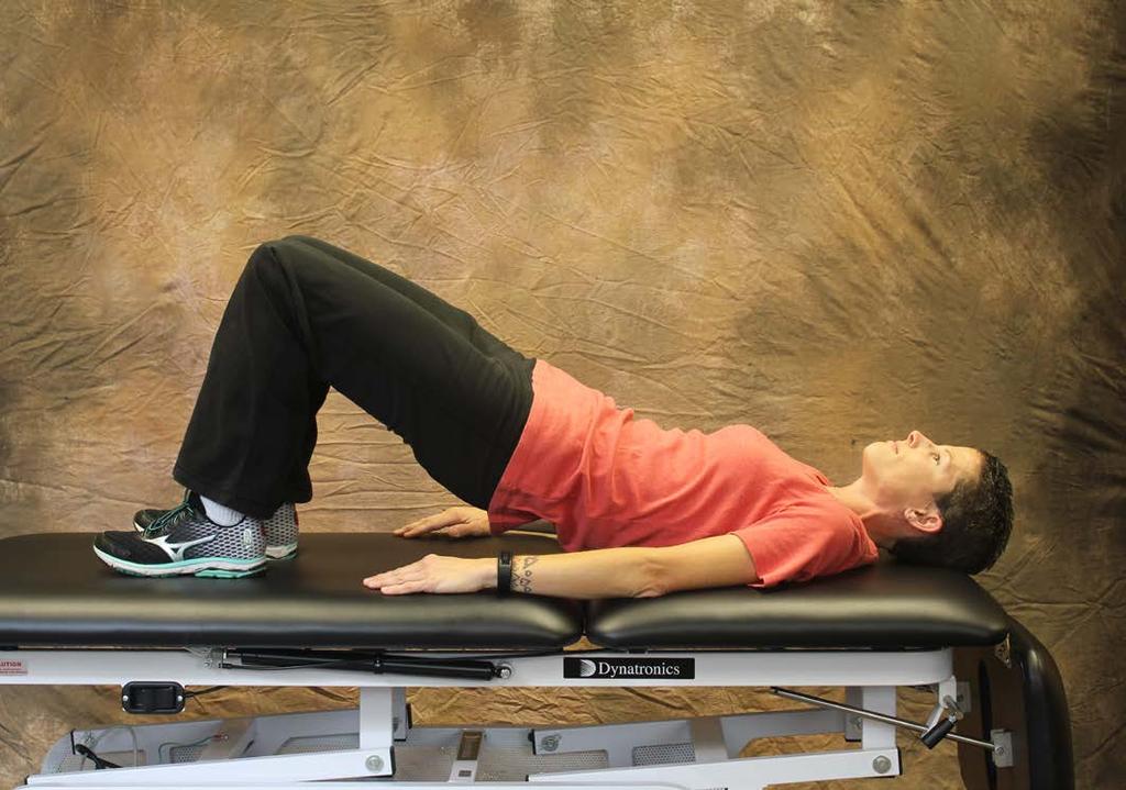 STABILIZATION EXERCISES Abdominal Brace with Bridge Lie on your back with your knees bent. Perform abdominal brace.
