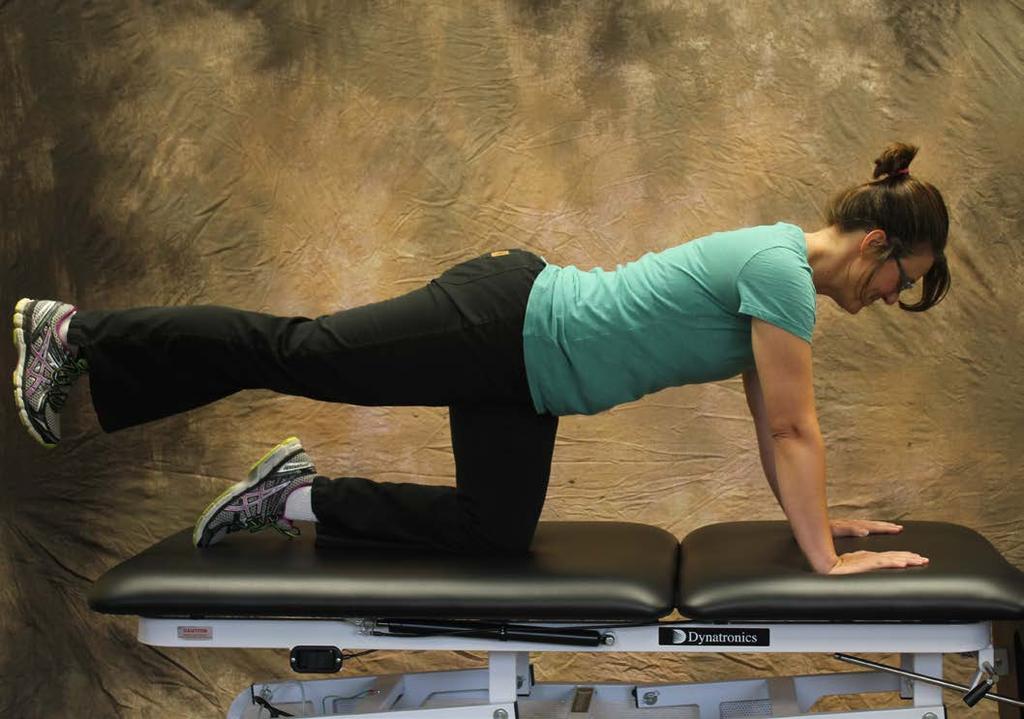 PHASE 3 (WEEKS 4-6) 4-Point Hip Extension Start on your hands and knees. Modified Plank Tighten your abdominals and keep your back neutral.