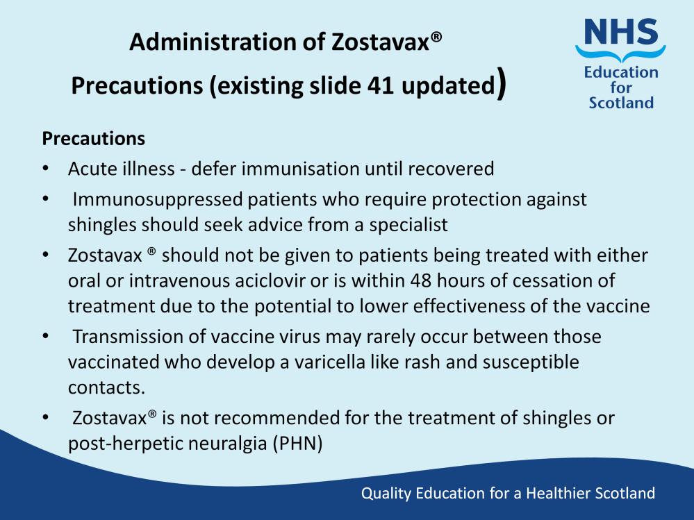 Slide 44 Immunisation of individuals who are acutely unwell should be postponed until they have recovered fully.