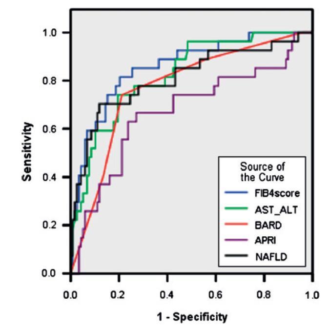 Staging fibrosis with NFS, FIB-4, and others High (>92%) NPV for advanced fibrosis Useful in clinical practice for excluding advanced