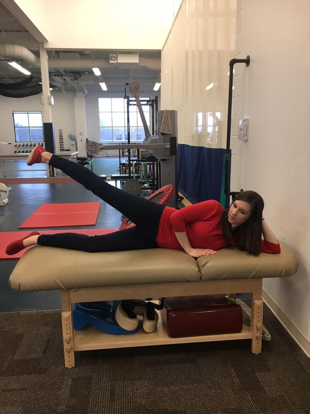 Hip Abductor Straight Leg Raise Lay on your side and raise your top leg to the ceiling.