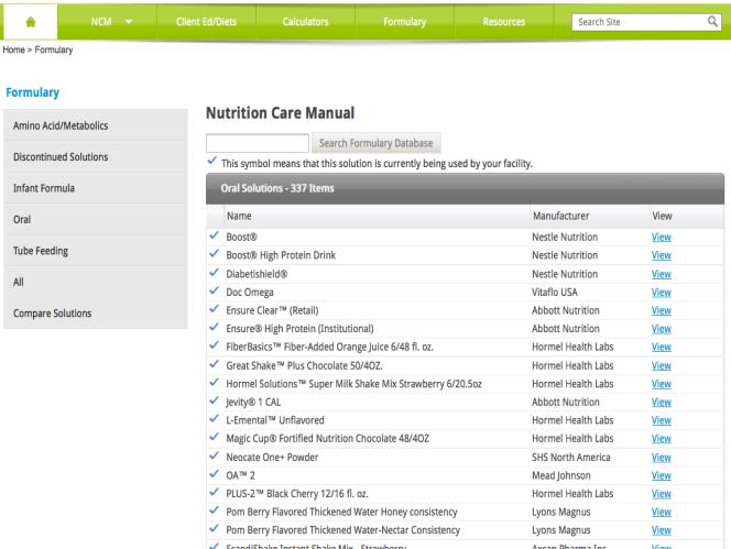 Formulary The NCM Formulary contains nutritional information about various