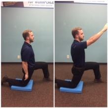 Lumbar / Lower Extremity Hip Flexor Stretch In a half kneeling position, tuck your pelvis under until you feel a stretch down the