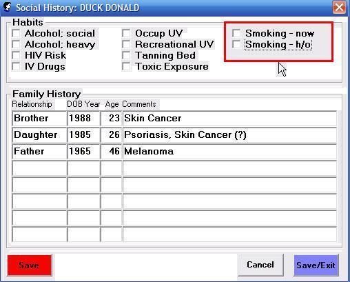 cms.gov/ehrincentiveprograms/downloads/9recordsmokingstatus.pdf 1. From the Patient s SOAP Note screen on the left hand side you can check Yes or No for Tobacco usage. 2.