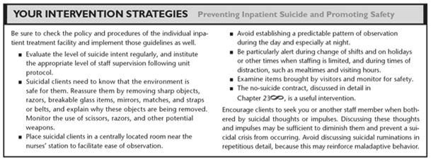 Suicide Suicide Prevention Prevention Assess for suicide risk by direct questioning about suicidal thinking, history of suicide attempts, and whether the client has a specific suicide plan.