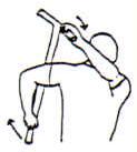 8. Internal Rotation: While standing with shoulder abducted to 90, place T-bar or broom stick behind upper arm and grasp lower bar with involved hand.