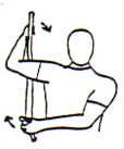 External Rotation: While standing with shoulder abducted to 90 and elbow flexed to 90, place T-bar or broomstick behind upper arm and grasp upper bar with involved hand.