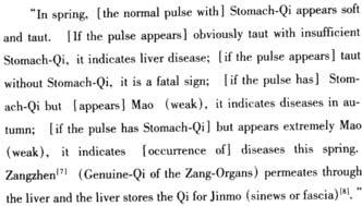 Excessive string without stomach Qi is dangerous Floating pulse with stomach Qi is normal in autumn, over floating will be ill in autumn In