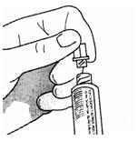 4. Hold the syringe with the cap on, pointed towards the ceiling, and remove the cap of the syringe. Carefully remove the air bubble by gently pushing on the plunger slightly.
