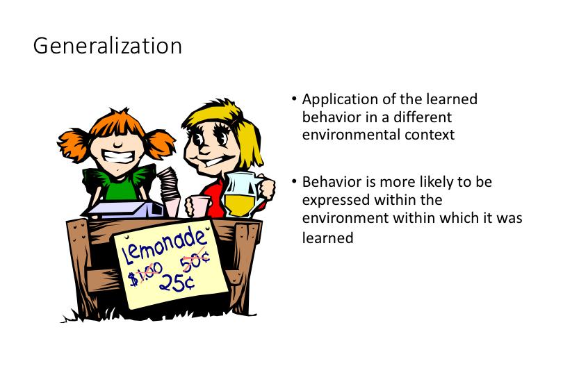 Behavior learned in one environment may not transfer to other environments.