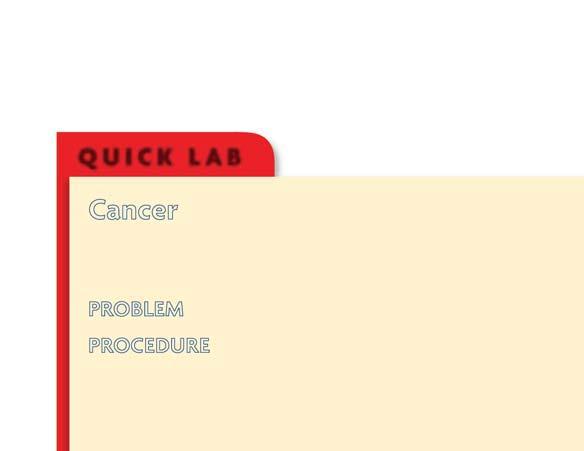 QUICK LAB OBSERVING Cancer In this lab, you will compare normal cells with cancerous cells and observe the differences between them. PROBLEM How do normal and cancerous cells compare? PROCEDURE 1.