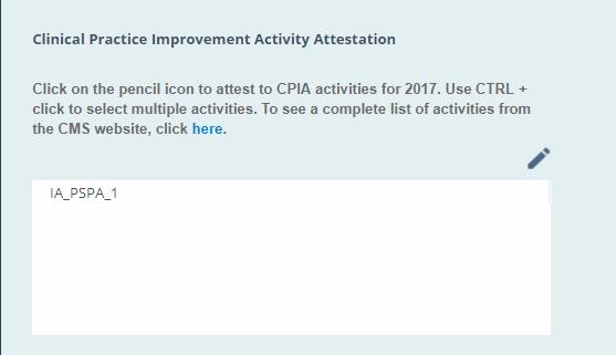 Improvement Activities (IA) Individual Attestation Activity will show as complete