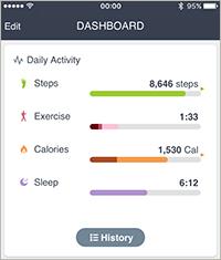 1. Select the Daily Activity card on your Dashboard. 2. Select History.