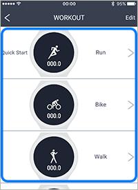 Select a workout type to adjust the data displayed on the Measurement and workout data screens for that type. 4.