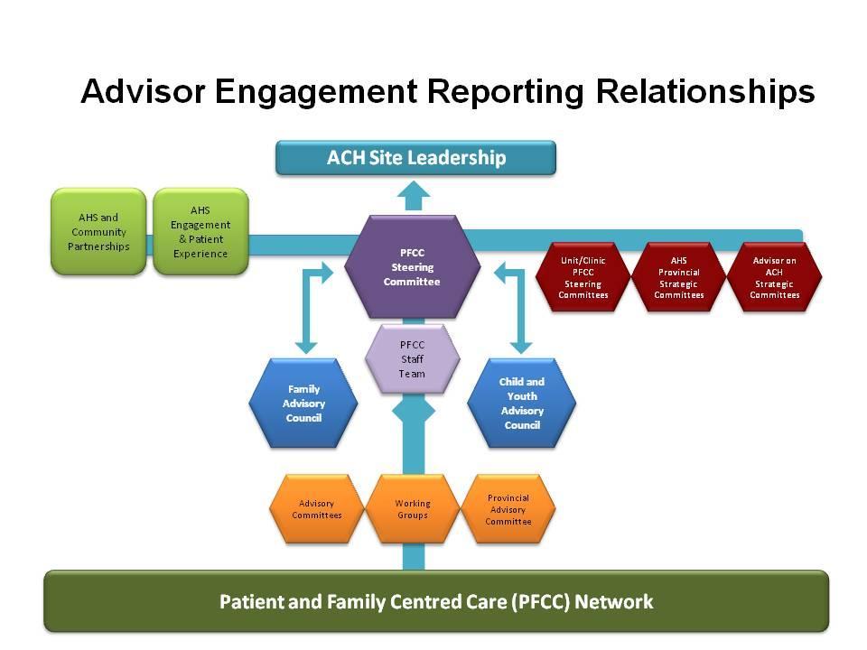 Level 3 - AHS and ACH Advisory Committees/Projects At this level, we strive to incorporate the patient and family voice as much as possible on AHS and ACH committees and/or projects.