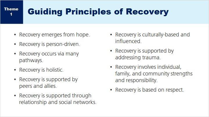 SAMHSA defines recovery from mental disorders and/or substance use as a process of change through which individuals improve their health and wellness, live a self-directed life, and strive to reach