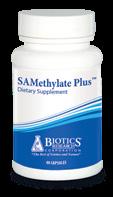 SAMethylate Plus supplies a stable source of SAMe with important synergists and building blocks, including B6, Folate, B12, L-Methionine, Choline bitartrate, trimethylglycine, SOD and Catalase.