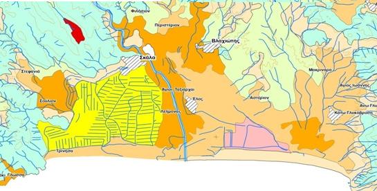 Land use in municipality of Evrotas, Laconia Orange trees Irrigation &