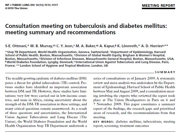 Impact of Diabetes Epidemic on TB Incidence In India, HIV accounts for 3.4% of adult tuberculosis incidence, the proportion we estimate to be attributable to diabetes is 14.