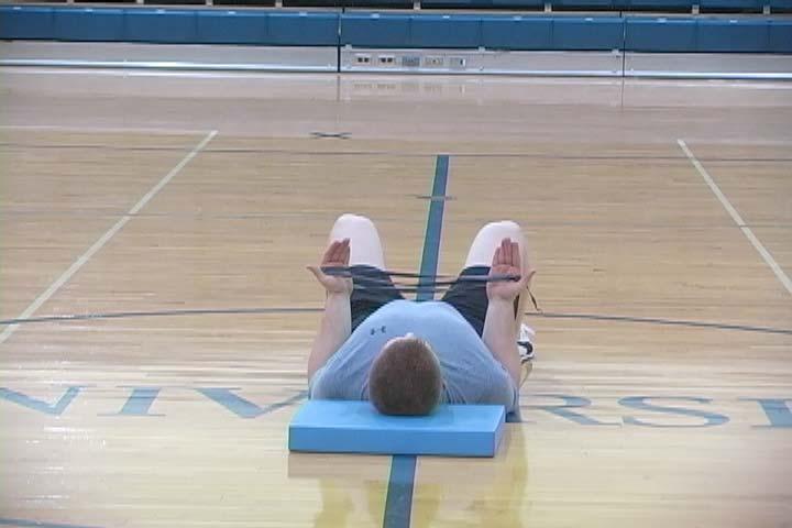 16.5 SUPINE NO MONEY DRILL WITH BAND Purpose To improve activation and strength in the external rotators of the shoulder. To improve activation and strength in the lower trapezius.