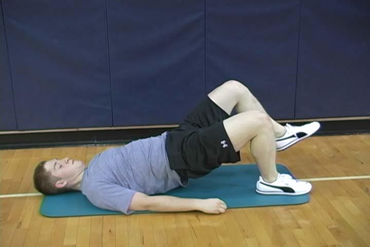 SINGLE-LEG BRIDGE Purpose To assess gluteus maximus strength in hip extension. Lie face up on the floor with your knees bent approximately 90 degrees.