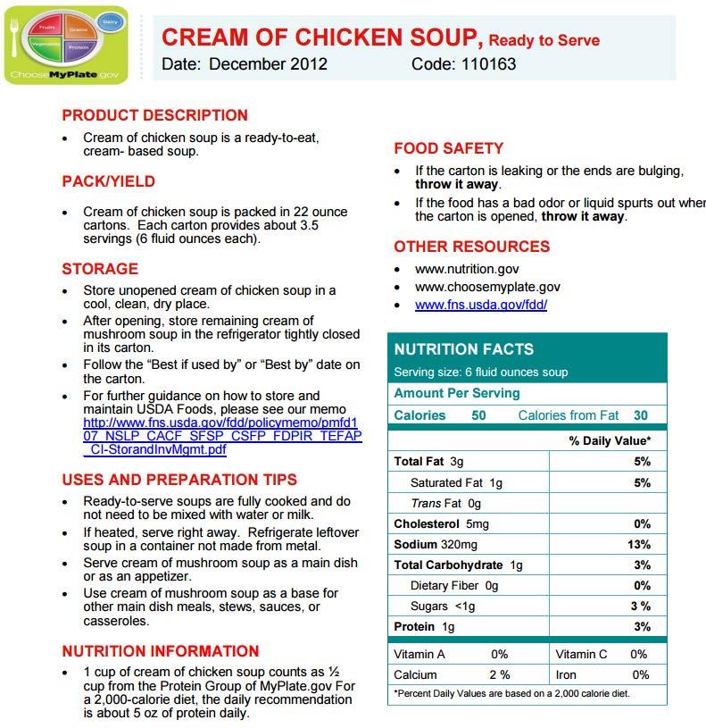 1 cup of soup counts as ½ cup from the protein group? But wait 1 cup is 8 ounces and the serving size on the label is 6 ounces.
