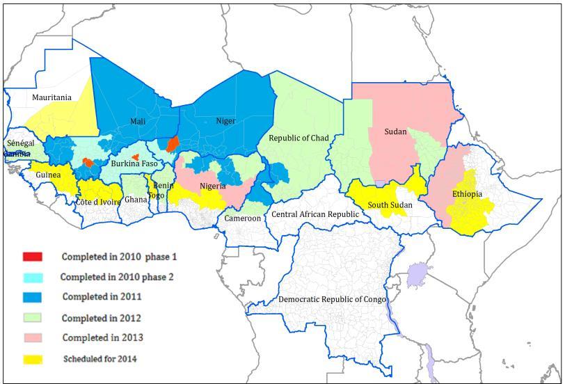 MenAfriVac rollout 2010 2016 accross countries 17 26 Target Countries: Burkina Faso, Mali, Niger, Nigeria, Chad, Cameroon, Sudan, Ghana, Benin,